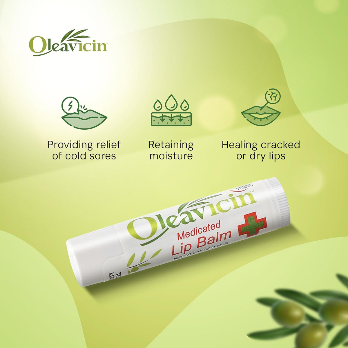 Natural Lip Balm by Oleavicin | Dry Lip Relief | Patented Moisturizing Formula for Chapped Lips | Organic Olive Leaf Extract