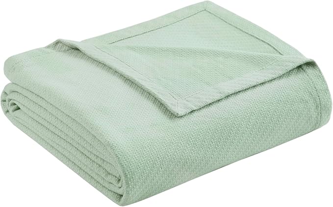 Madison Park Liquid Cotton Luxury Blanket Premium Soft Cozy 100% Ring Spun Cotton For Bed , Couch or Sofa, Twin, Sea Foam