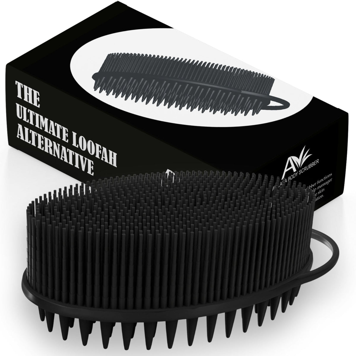 Avilana Silicone Exfoliating Body Scrubber – Dual-Sided Silicone Loofah for Shower, Body Scrubber for Men & Women, Gentle Loofa Alternative, Easy-to-Clean Silicone Body Scrubber (S3-Black)
