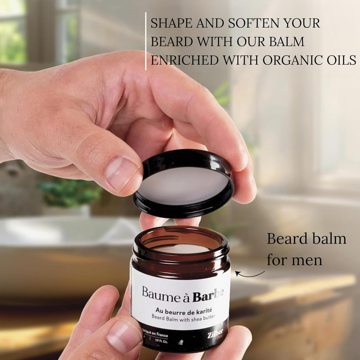 ZilberHaar - Beard Care Kit for Men - 1 Regular Beard Brush + 1 Beard Balm + 1 Moisturizing Cream + 1 Beard Bib - Stiff Boar Bristles and Beech Wood - Supplied in a Velvet Bag
