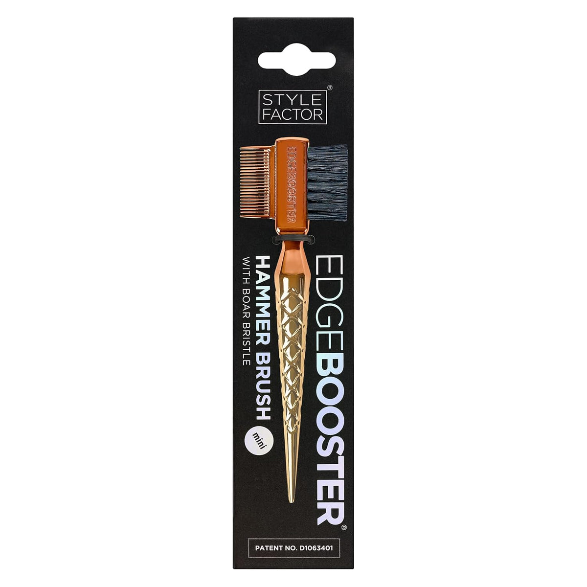 STYLE FACTOR EDGE BOOSTER® Hammer Brush Rat Tail– Double-Sided Edge Control Brush & Comb with Boar Bristles – For Edges, Slick Backs, Baby Hair Styling, and Taming Flyaways- Travel Size