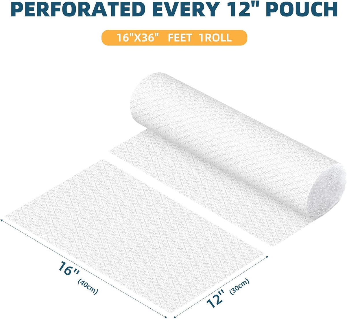 Metronic Bubble Cushioning Wrap 16 Inch x 36 FT, Dense Bubble Packing Air Wrap Clear Bubble Packing Roll for Shipping and Moving Supplies, Perforated Every 12"