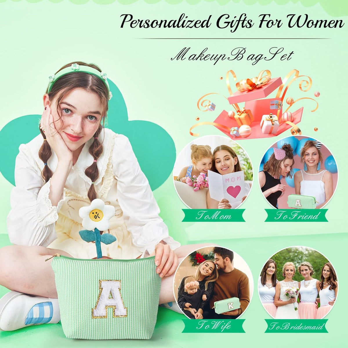 YOOLIFE 2 Travel Makeup Bags for Women - Cute Makeup Bag Makeup Bag Organizer Make Up Bag Travel Essentials Makeup Bag Personalized Gifts Friend Gifts for Women Teenager Bridesmaids Letter B