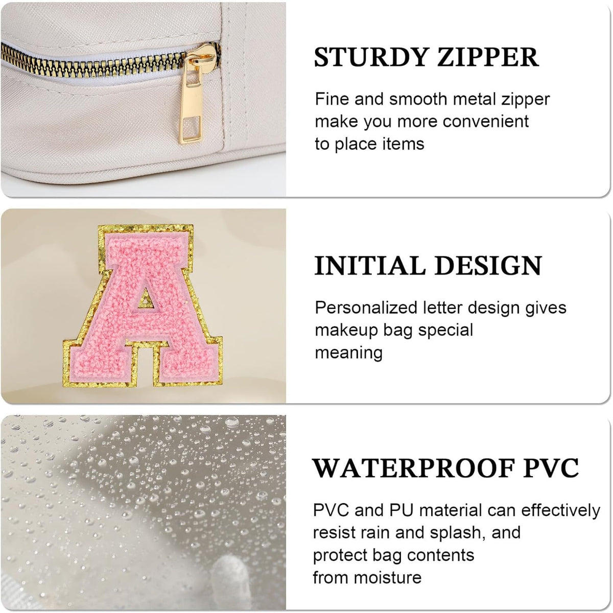 YOOLIFE Initial Travel Makeup Bag Pouch, Clear Toiletry Bag for Women Travel Accessories Cosmetic Bag Skin Care for Teen Make Up Bags Birthday Gifts for Women Unique Teacher Mom Friends Gifts White B