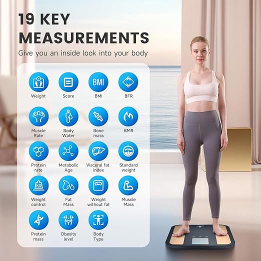 EILISON Digital Bathroom Scale with 4 Electrodes & BIA Technology High-Precision Smart Body Fat Analyzer,Large Color Night Vision Touchscreen,Bluetooth App Sync for 19 Metrics,396LBS Capacity (Black)
