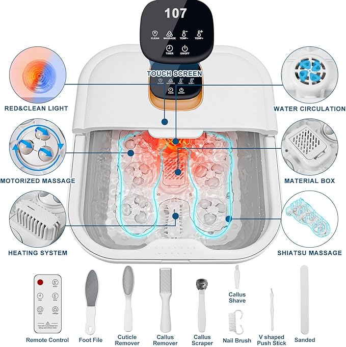 Collapsible Foot Spa Bath with Heat, Motorized Massager, Touch Screen, Foot Pedicure Kit, Temperature Control, Pedicure Foot Spa, Foot Bath