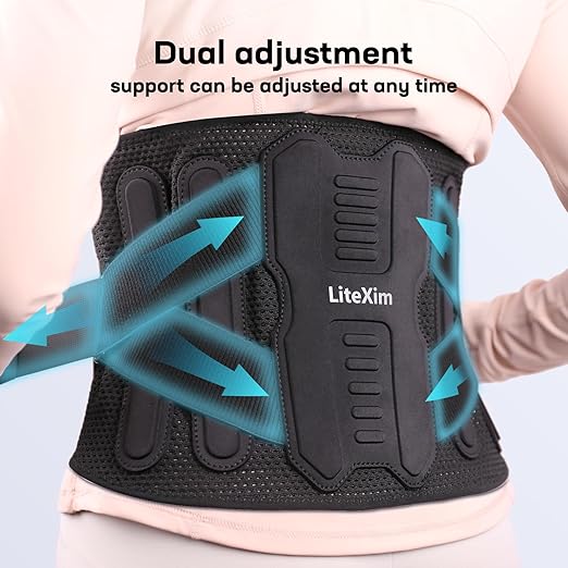 Pro Back Brace for Men Women Lower Back Pain Relief with Rigid Bionic Support & Massager Pad, Air Mesh Lumbar Belt for Sciatica, Hernia Disc, Scoliosis, Adjustable Brace for Spinal (Black, Large(Belly: 39"-45"))