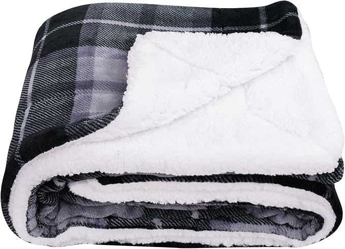 SOCHOW Sherpa Plaid Fleece Throw Blanket, Double-Sided Super Soft Luxurious Bedding Blanket 50 x 60 inches, Grey