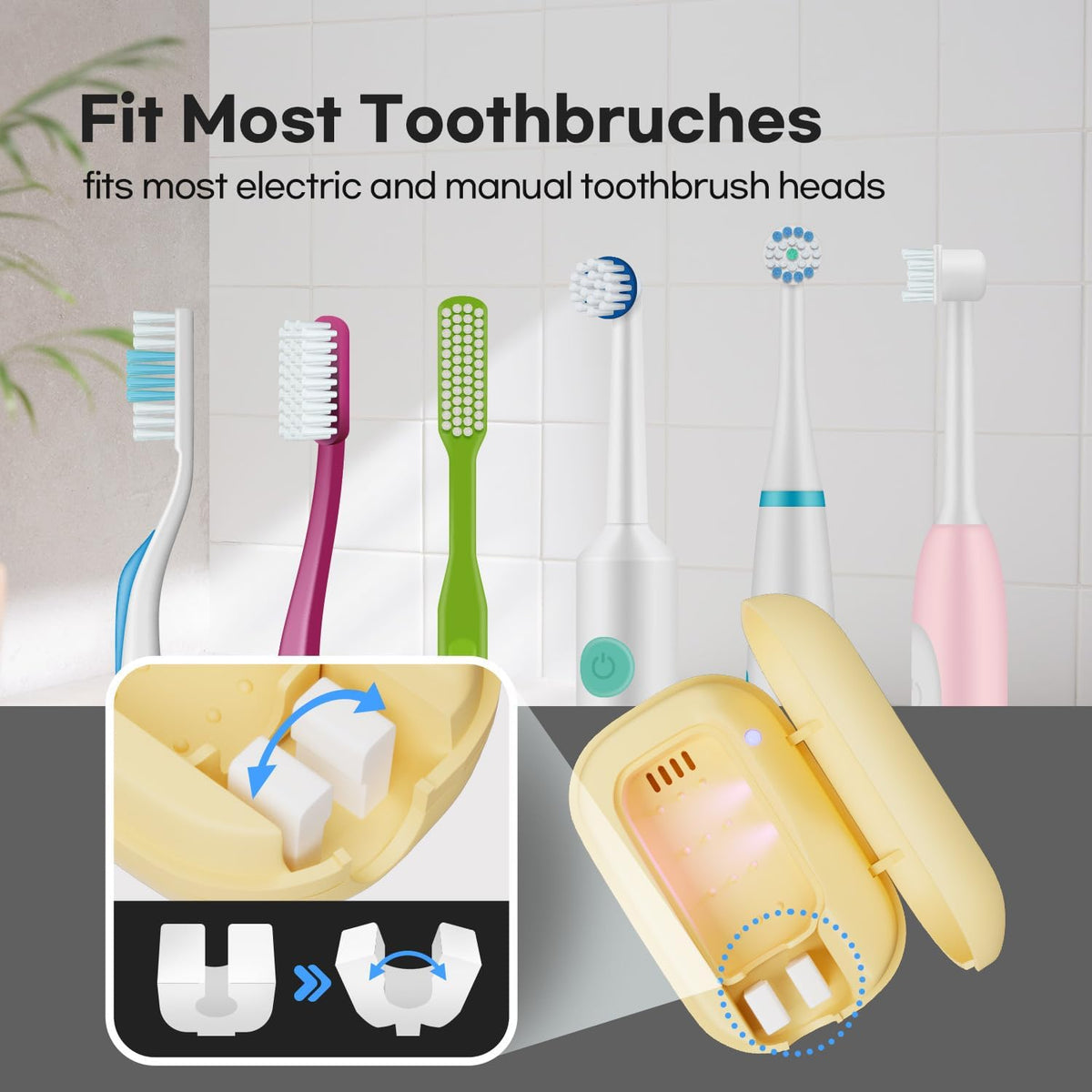 HubiCare Toothbrush Case, Spring pastel Color Portable Mini Toothbrush Covers with Holder, Rechargeable Travel Home Toothbrush And Holder, Cleaner Case for All Electric & Manual Toothbrushes (Blue)