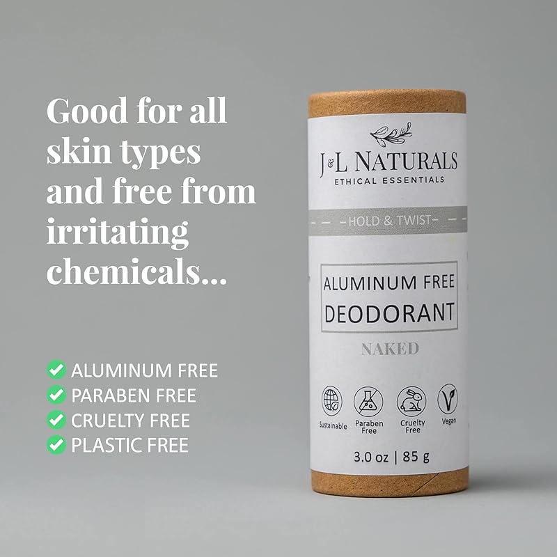 J&L Naturals Aluminum Free Deodorant for Men & Women | 100% Natural Ingredients With Coconut Oil, Shea Butter, & Essential Oils | Sustainable, Eco-Friendly (Naked (Unscented), 3.0 Oz (Single))