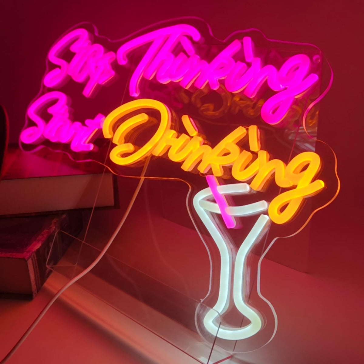 Stop Thinking Start Drinking Led Neon Bar Beer Signs for Home Bar Pub, Letter Neon Lights for Wall Decor, USB Light Up Sign Neon for Home, Man Cave,Party, Club, Restaurant