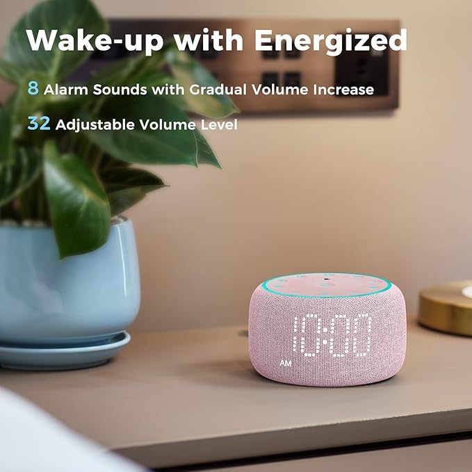 White Noise Machine Alarm Clock for Bedrooms - 5W Stereo Bluetooth Speaker - 24 Soothing Sounds - 9 Night Lights - Auto-Dimmable Digital Alarm Clock Sound Machine for Sleeping