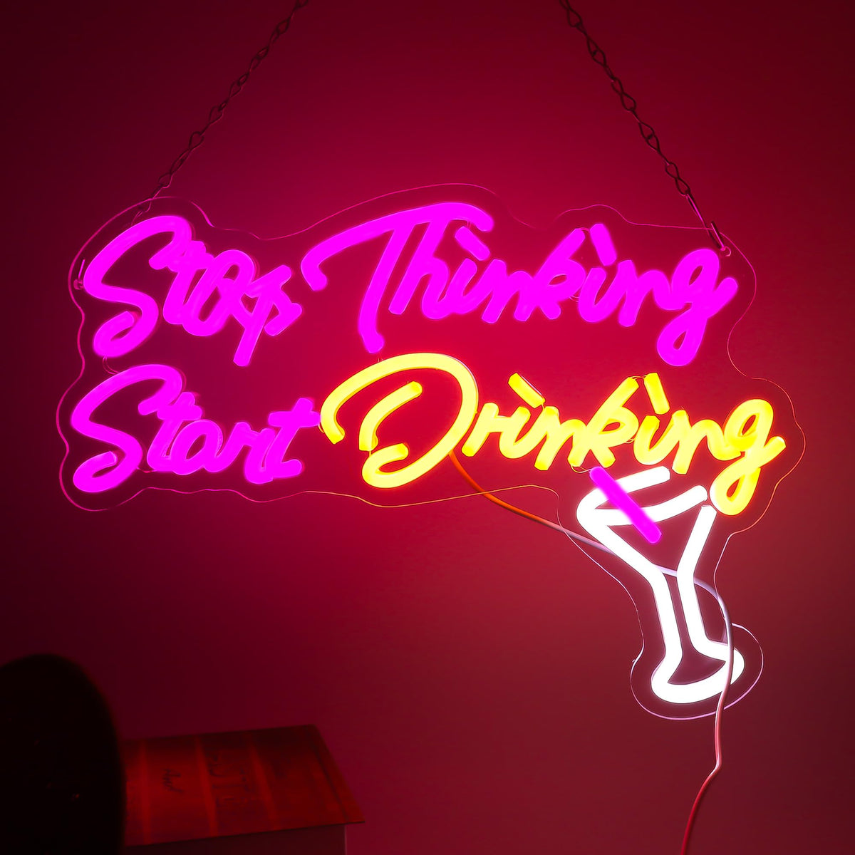 Stop Thinking Start Drinking Led Neon Bar Beer Signs for Home Bar Pub, Letter Neon Lights for Wall Decor, USB Light Up Sign Neon for Home, Man Cave,Party, Club, Restaurant