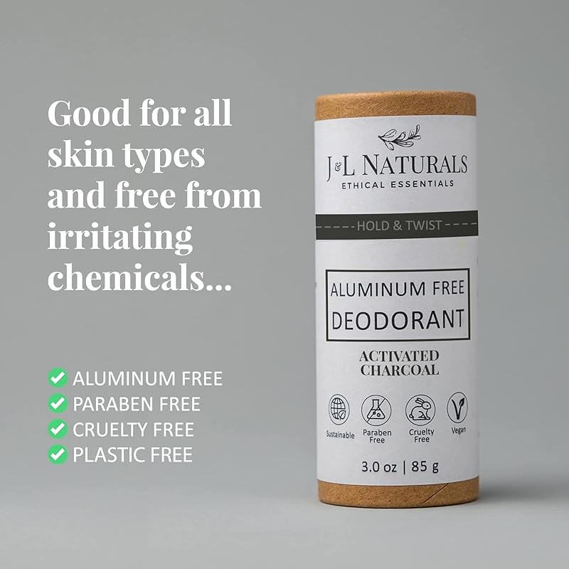 J&L Naturals Aluminum Free Deodorant for Men & Women | 100% Natural Ingredients With Coconut Oil, Shea Butter, & Essential Oils | Sustainable, Eco-Friendly (Activated Charcoal, 3.0 Oz (Pack of 4))