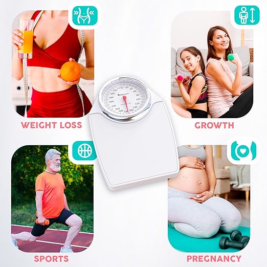Adamson A24 Scales for Body Weight - Up to 350 LB - New - Anti-Skid Rubber Surface Extra Large Numbers - High Precision Bathroom Scale Analog - Durable with 20-Year Assurance