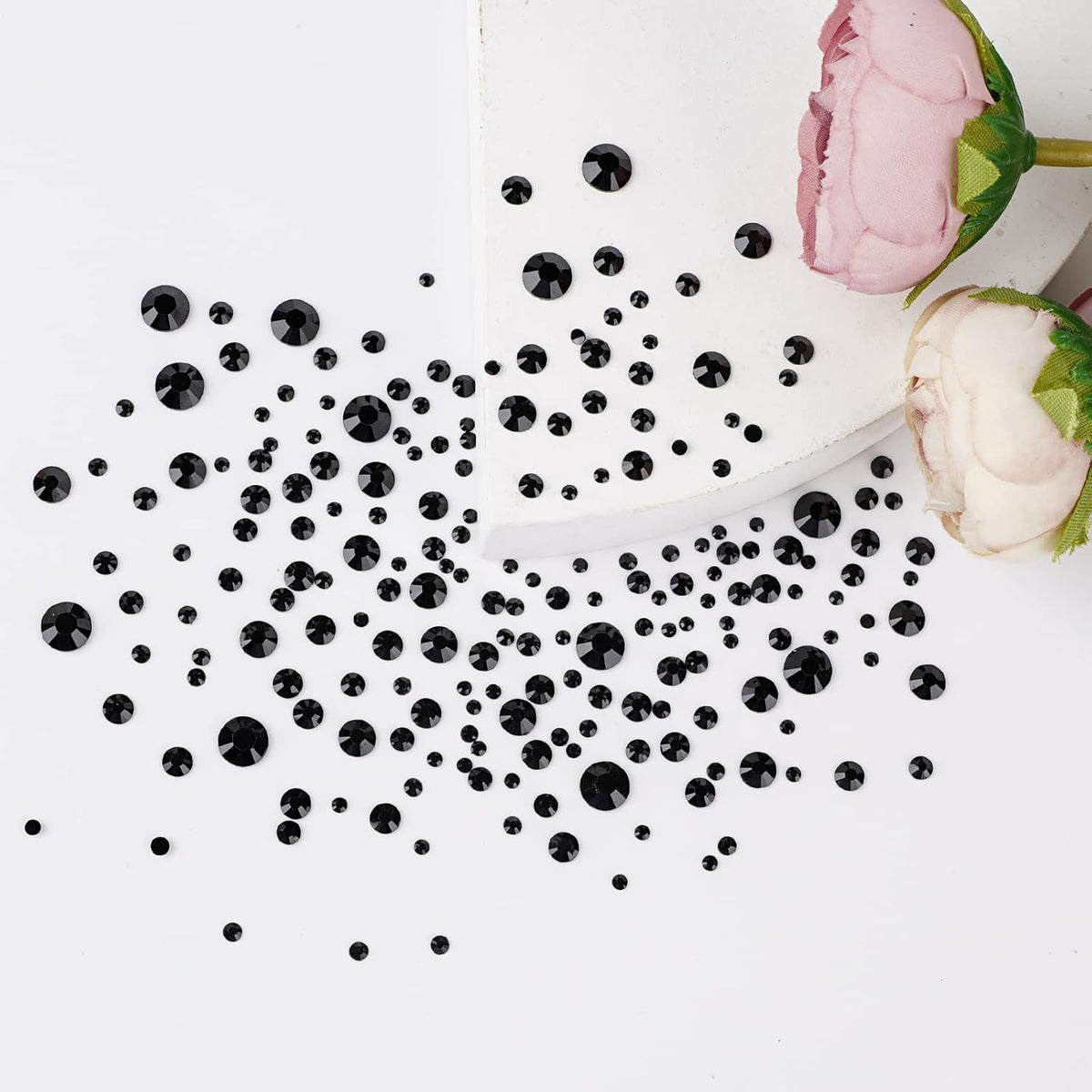 Canvalite 2784PCS Black Rhinestones Flat Back Gems, Nail Rhinestones Nail Art Gems with 5Pcs Jewelry Glues, Tweezers and Rhinestone Picker, Nail Art Tools for Nails, Clothes, Face, Crafts