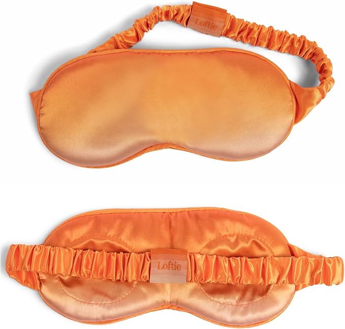 Loftie Silky Sleep Eye Mask - Light Blocking Sleep Mask - Silk Masks for Sleeping - Silky Material, Elastic Band, Low Tension Cups - for All Head Shapes and Sizes - Travel Pouch Included (Orange)