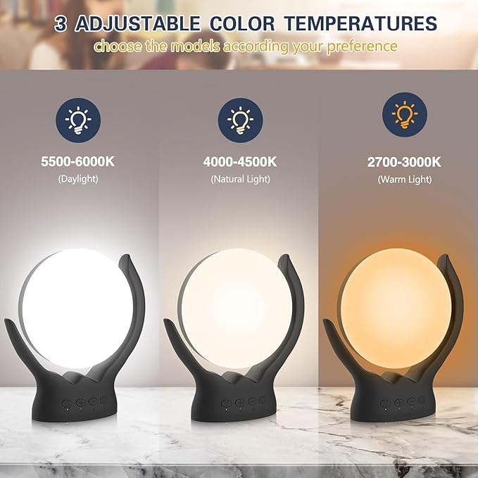 Voraiya Light Therapy Lamp, UV-Free 10000 Lux, Rotatable Happy Sunlight With 5 Brightness & 3 Color Temperature, Timer & Memory Function, Daylight for Bedroom, Office