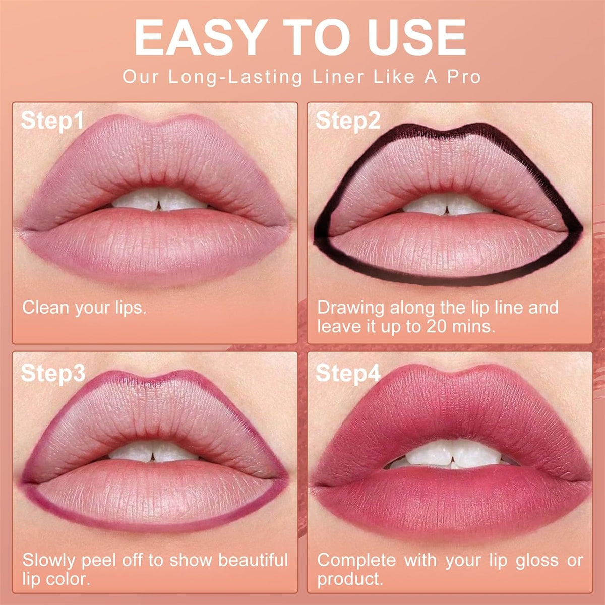 OETUIOW Lip Stain Peel Off, Lip Liner Moisturizing Long-Lasting & Waterproof, Transfer Proof & Plumping, Non-Stick Cup, 2PCS Rose&Mauve