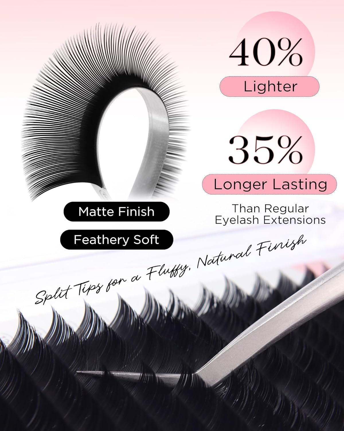 BEYELIAN Flat Eyelash Extension, Ellipse Lash Extensions 0.20 C Curl 12mm 16 Rows Matte Black Eyelash Extension Supplies Classic Lash Extensions Individual Eyelashes Salon Use