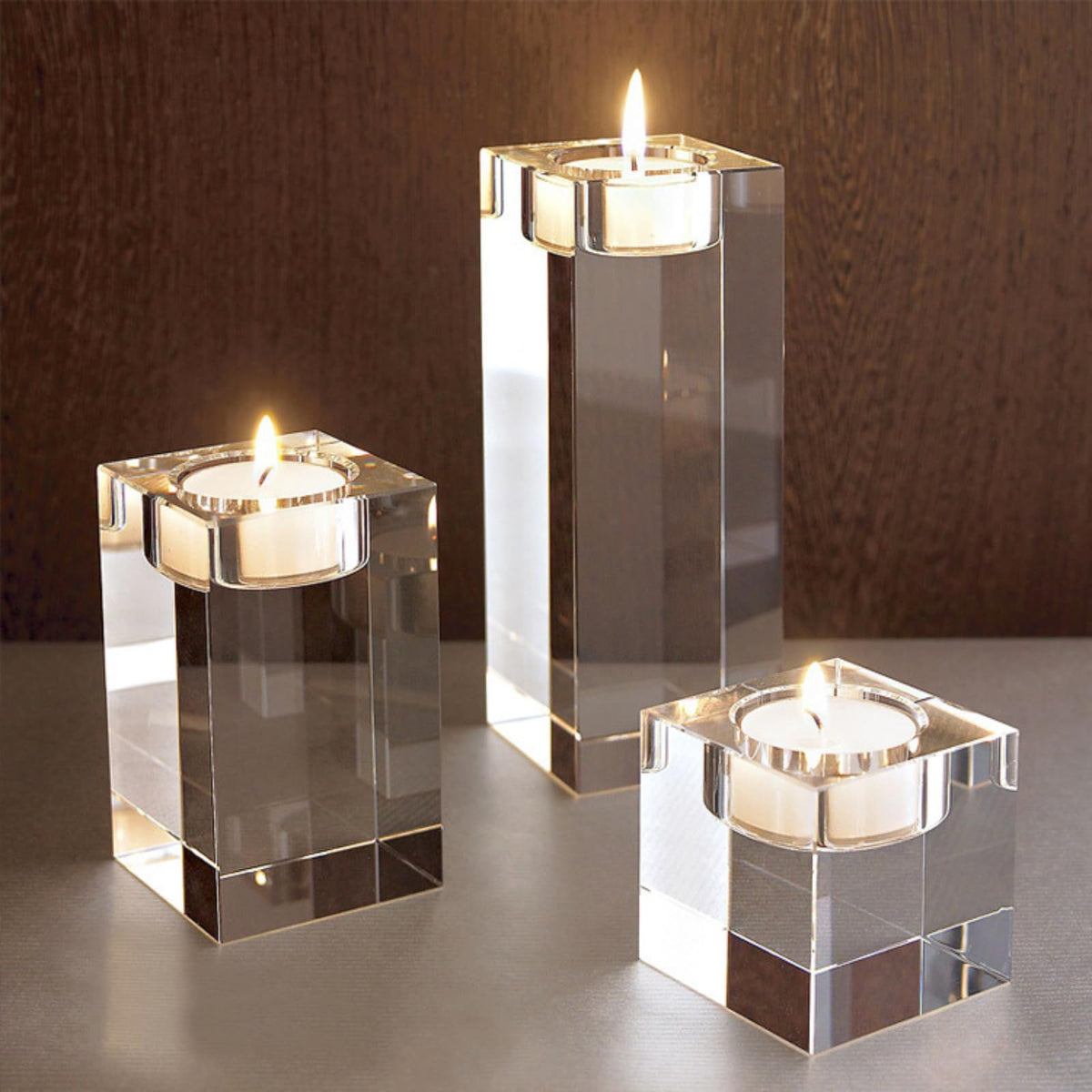 Saim Clear Tealight Candle Holders Set of 3 Modern Dining Room Table Centerpiece Decor, Coffee Table Decor for Living Room, Fireplace Decor Accessories