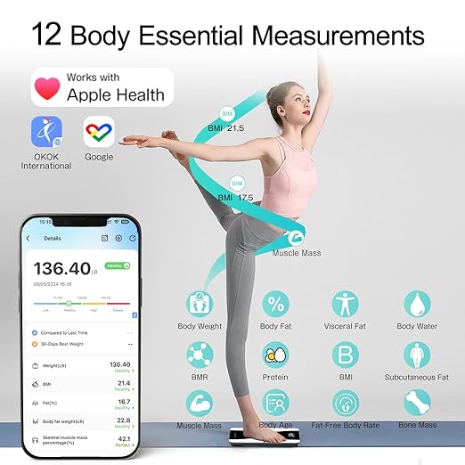 Scale for Body Weight, Weight Scale, Digital Bathroom Scale, Body Scale, Body Weight Scale, High Accurate with Lighted Led Display, Automatic Power On/Off, 400 Lb (Black and White)