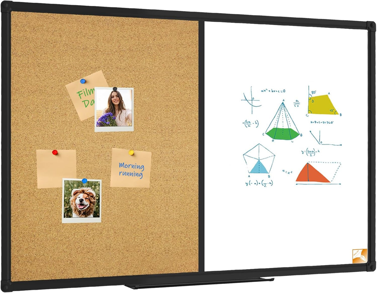 XBoard Magnetic whiteboard 48x 36 - Combo Whiteboard Dry Erase Board/Cork Board, Magnetic White Board + Corkboard with Black Aluminum Frame, 10 Colorful Push Pins & Marker Tray Included