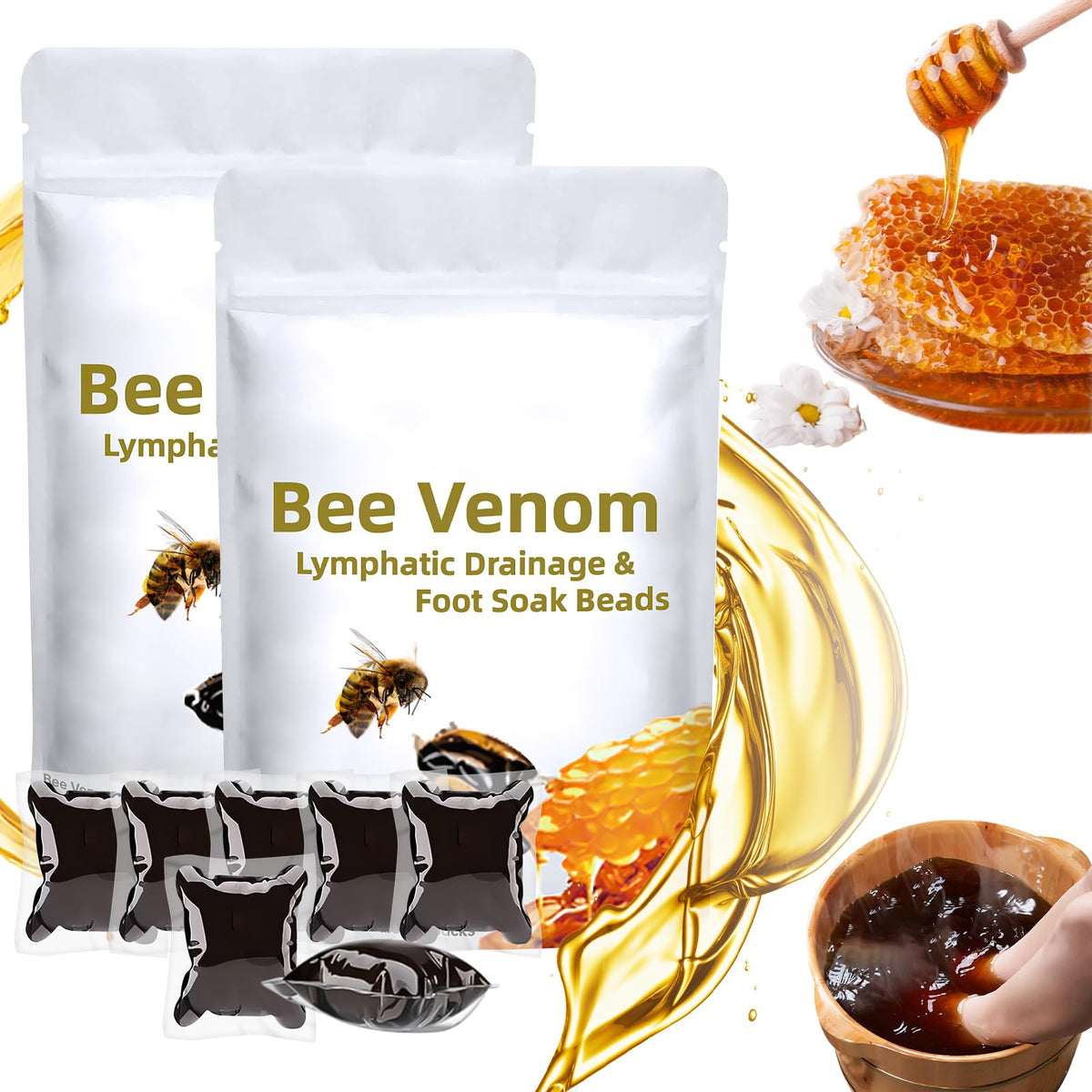 Bee Venom Foot Soak Beads, L-ymphatic Drainage & Foot Soak Beads for Foot Soaking Tub Pedicure Relief Foot (2Pack-14Pcs)