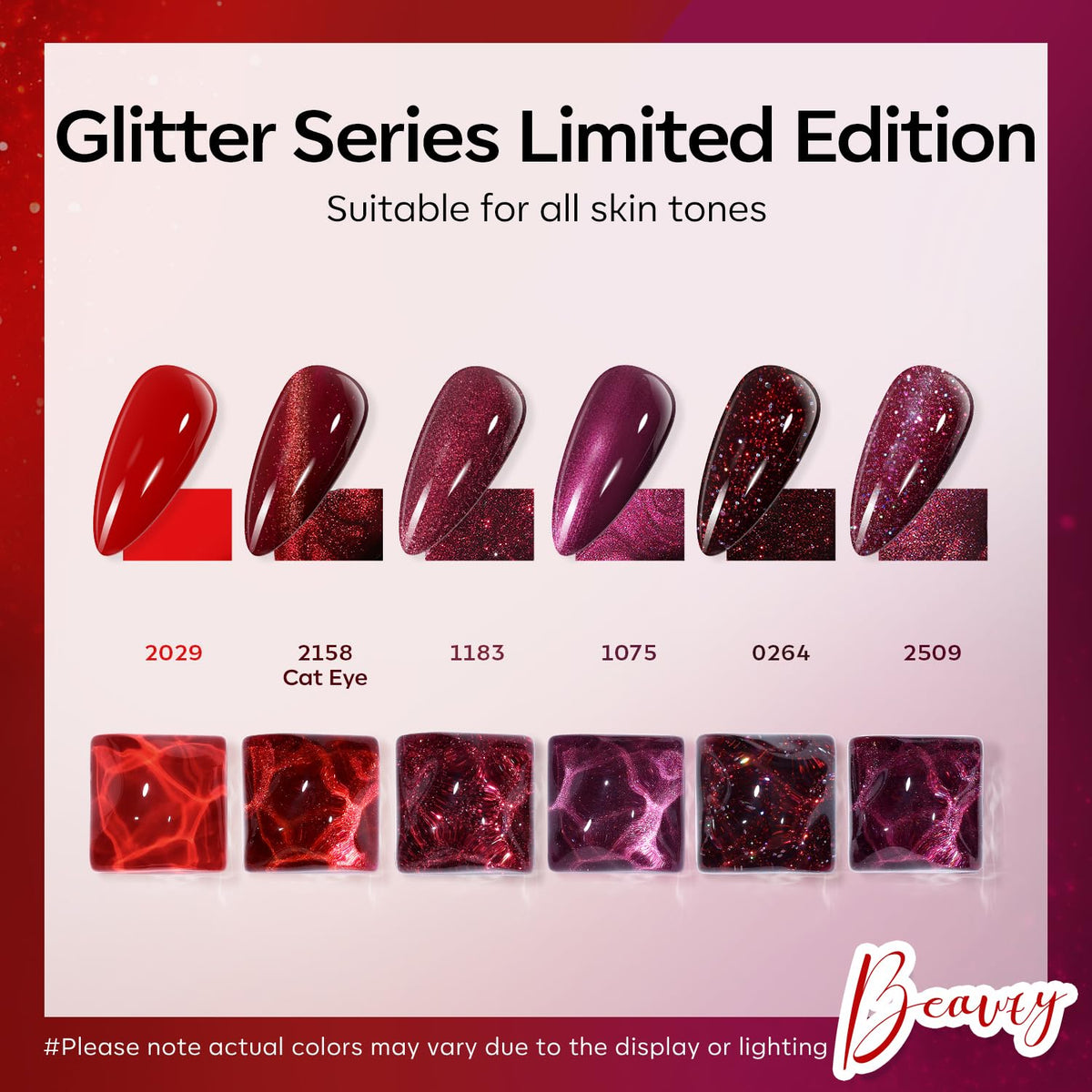 modelones Gel Nail Polish Set, 6 PCS Red Burgundy Purple Glitter Gel Polish Colors Cat Eye Chameleon Shimmer Soak OFF LED Nail Art Gel Nail Kit Manicure Salon DIY Nails Gift