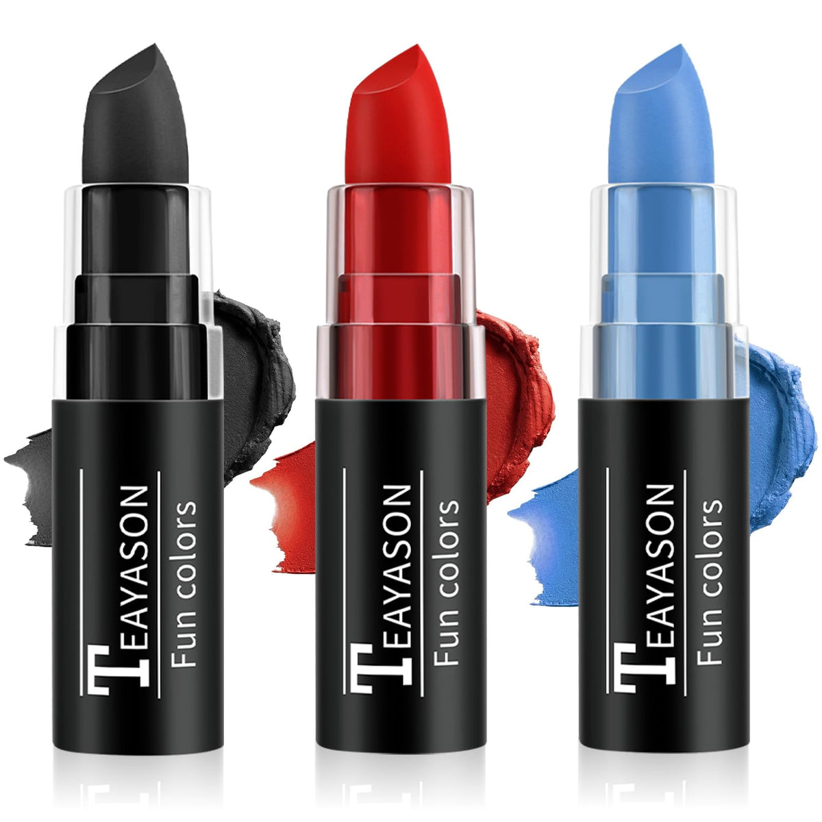 FIVEFULU Red Blue Black Face Paint Halloween Makeup Kit, Matte Lipstick Set Football Baseball Eye Black Stick, Body Paint Face Makeup for Halloween Zombie Clown Vampire Harley Quinn Joker Makeup
