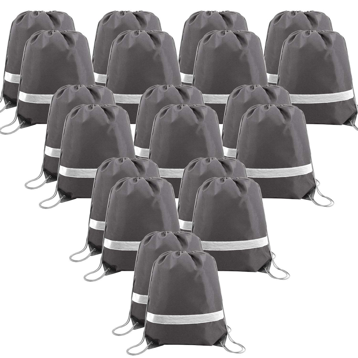 BeeGreen 20 Pieces Dark Grey Drawstring Backpacks Bags Bulk, String Bags Reflective Cinch Sack, DIY Blank Drawstring Bags for Women and Men