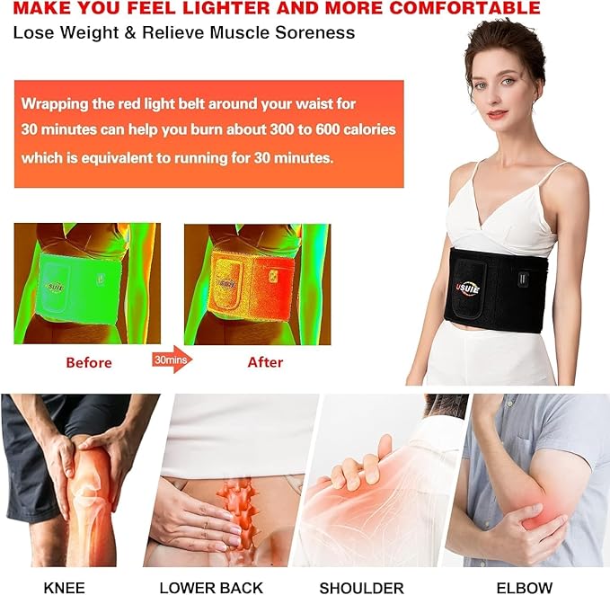 Red Light Therapy Belt, Infrared Light Therapy Wrap Red Light Therapy Device for Body with Timer for Back Shoulder Waist Muscle Pain Relief with 10000 mAh Power Bank for Women Gift
