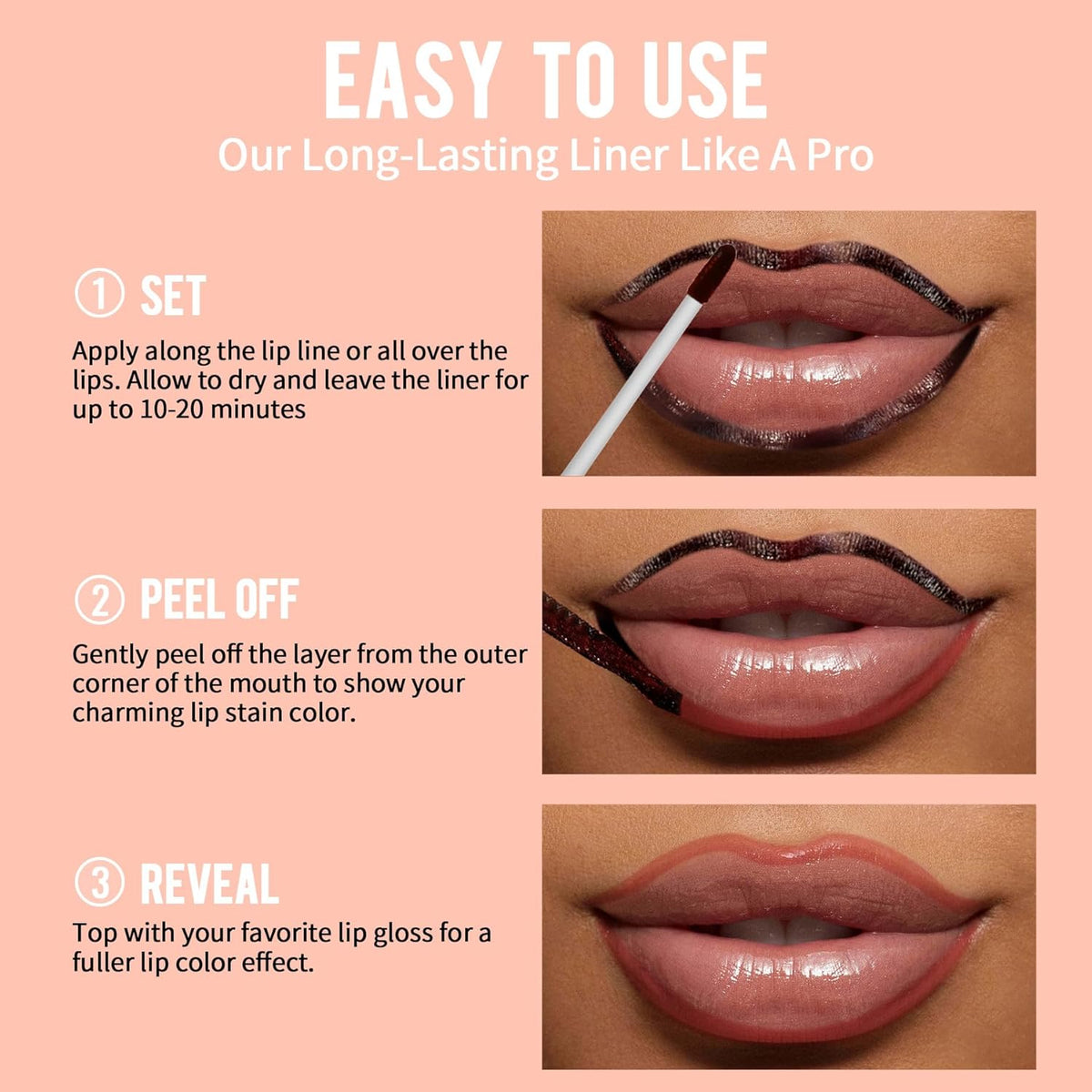 iMethod Lip Stain - Lip Liner Stain, Lip Stain Peel Off with Tweezer, Long Lasting Natural, Waterproof, Easy to Use, Stay On All Day, PLUMPED