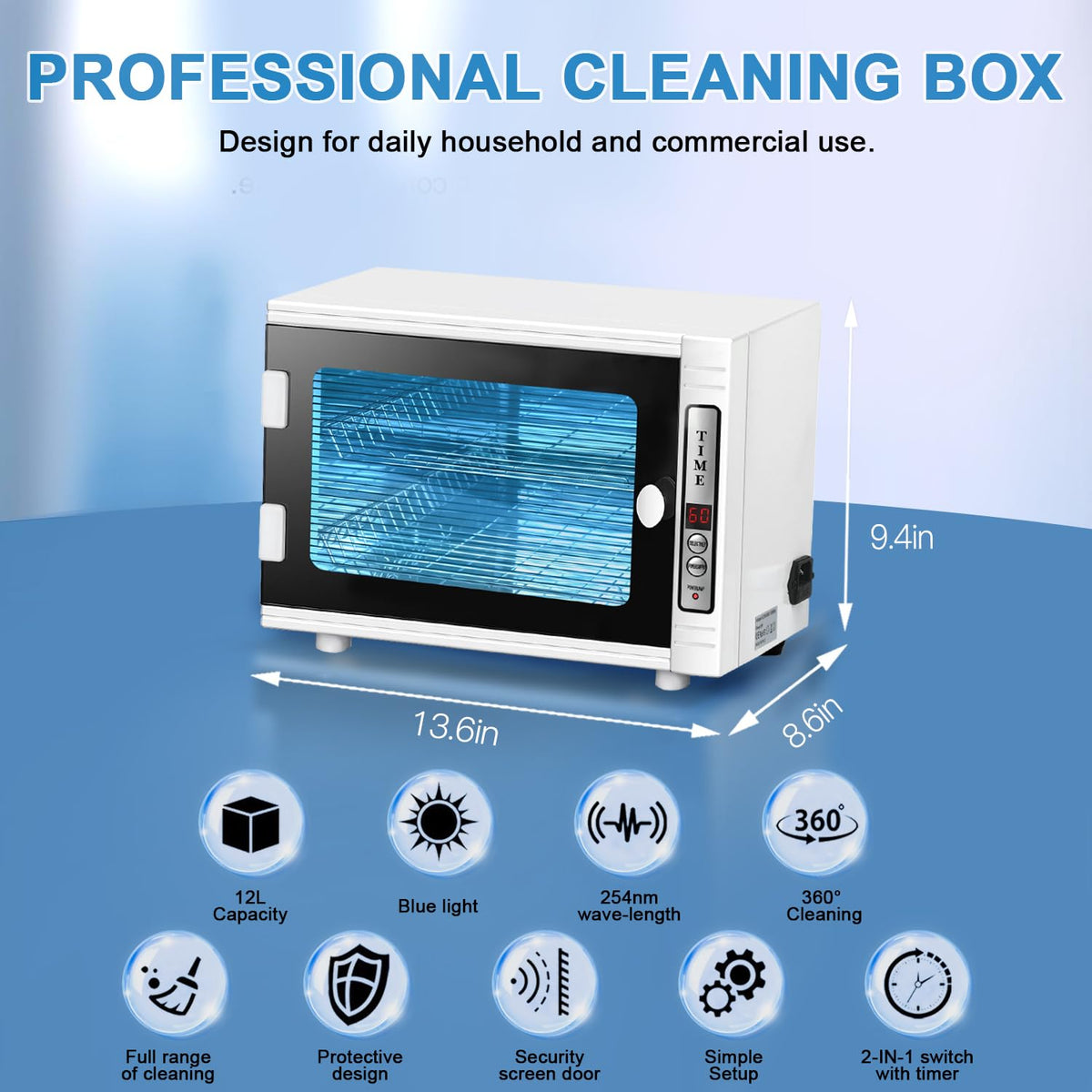 Nail Tool Cleaning Machine, 12L High Capacity Multi-Functional Nail Cleaner Box Manicure Tool Cleaning Cabinet Salon Equipment for Spa Beauty Home Metal Tools With Replaceable Lamp