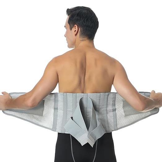 NeoTech Care Adjustable Compression Back Brace Lumbar Support Belt, Grey, Size S