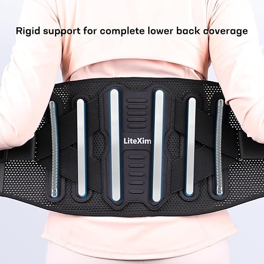 Pro Back Brace for Men Women Lower Back Pain Relief with Rigid Bionic Support & Massager Pad, Air Mesh Lumbar Belt for Sciatica, Hernia Disc, Scoliosis, Adjustable Brace for Spinal (Black, X-Large(Belly: 45"-51"))
