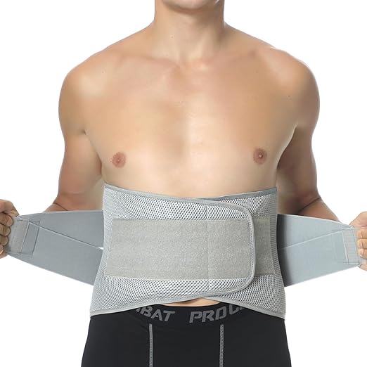NeoTech Care Adjustable Compression Back Brace Lumbar Support Belt, Grey, Size XXXL