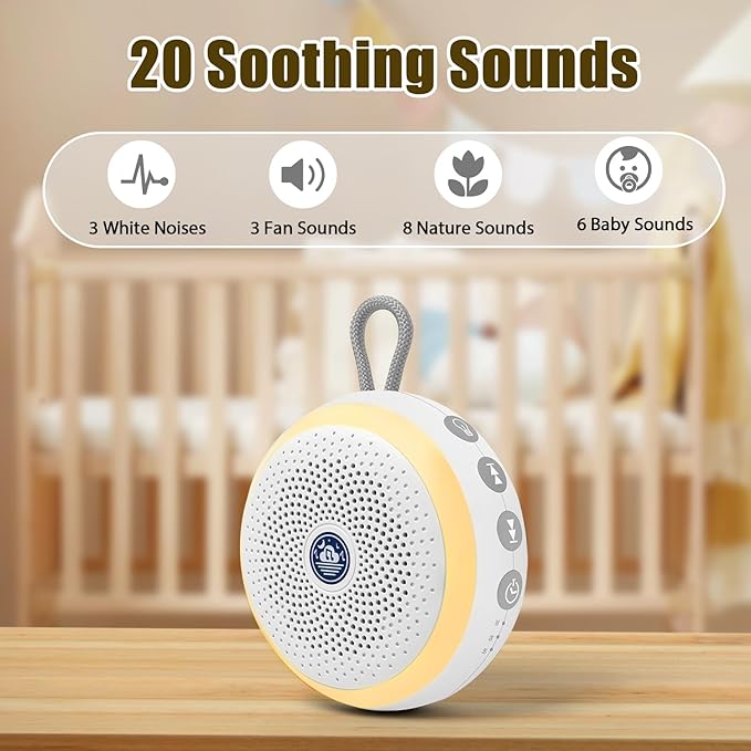 White Noise Machine for Baby Sleep – 6 Baby Sounds, Timer, Night Light & Child Lock – Portable Sound Soother for Crib, Car, Travel & Newborn Naps