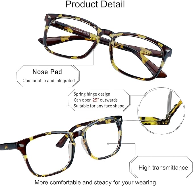 YEIN Bifocal Reading Glasses with Blue Light Blocking Lenses, Bifocal Reader for Women and Men, Vintage Square frame with Spring Hinge (+0.50/+2.25 magnification)