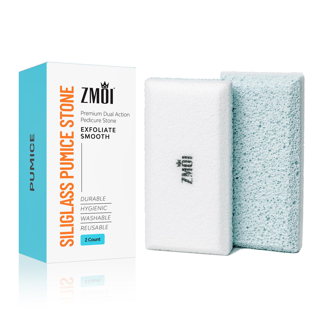 ZMOI Glass Pumice Stone Callus Remover for Feet, Elbows, Hands, and Knees, Spain Made - 2 in 1 Pedicure Exfoliator and Scrubber for Rough, Hard Skin (Teal Color)