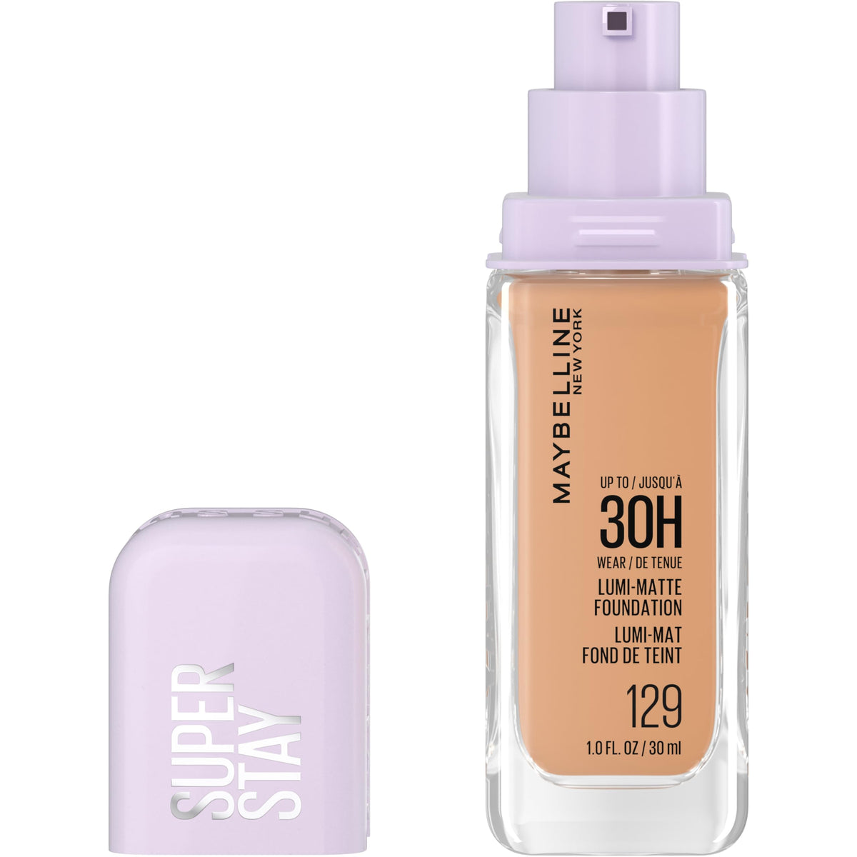 Maybelline Super Stay Lumi-Matte Foundation, Lightweight and Buildable Full Coverage Foundation Makeup For Up To 30HR Wear, 129, 1 Count