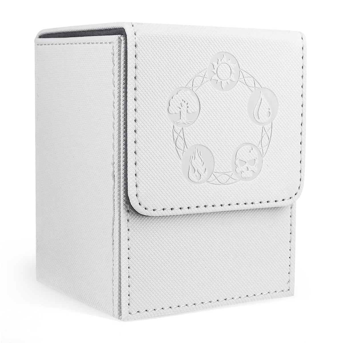 ZLCA Card Deck Box for Trading Cards with 2 Dividers, Card Storage Box Fits 100+ Single Sleeved Cards, PU Leather Strong Magnet Card Deck Case Holder for Magic Commander TCG CCG (White)