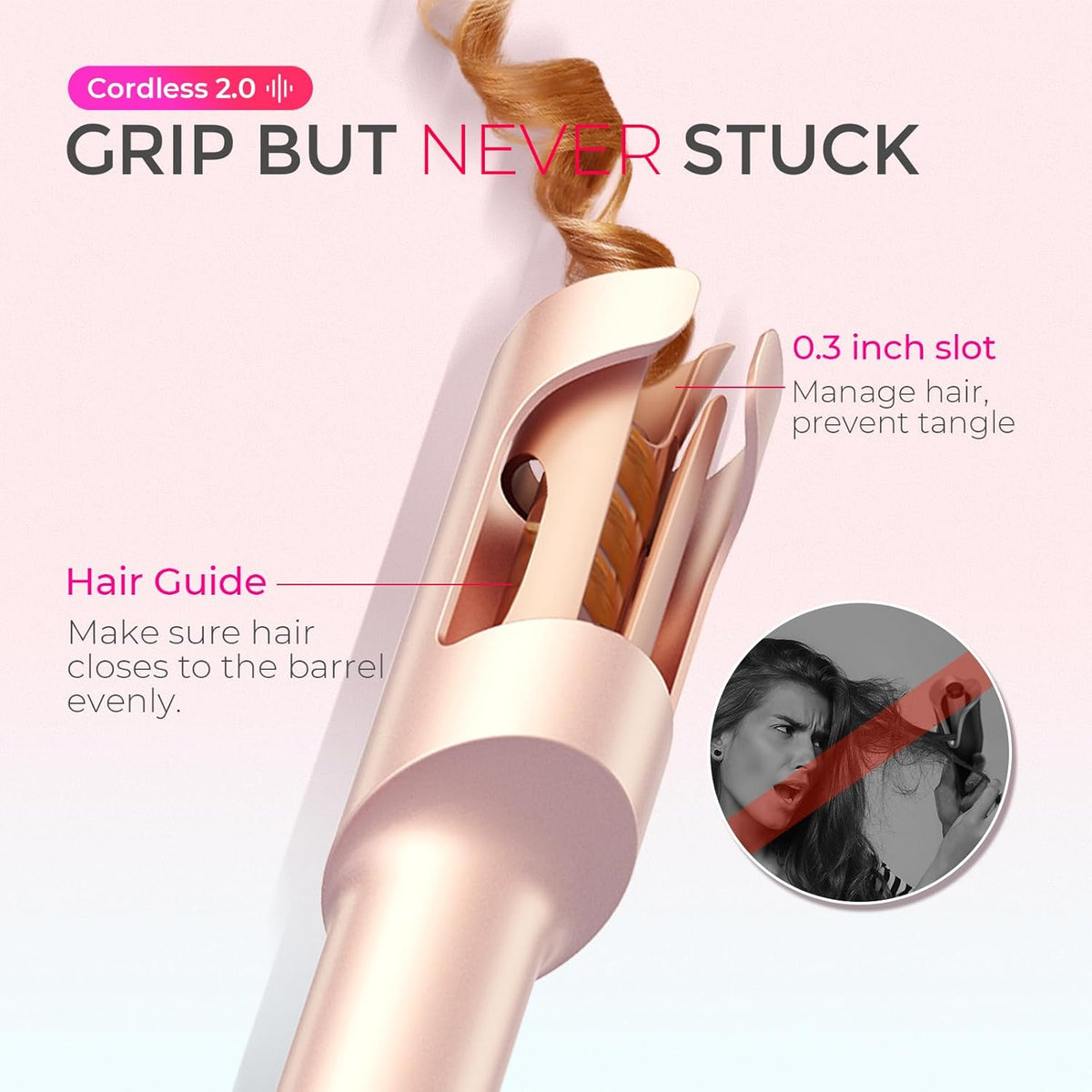 TYMO Cordless Automatic Curling Iron - TYMO CurlGo 1 Inch Beach Waves Rotating Curling Wand, Portable Hair Curlers for Travel, Dual Voltage & Rechargeable Curler for Women, Tangle-Free, Gold Blush
