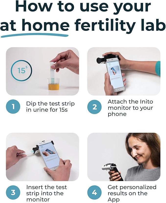 Inito Fertility Monitor & Hormone Tracker for Women | Estrogen, LH, PdG (Urine Metabolite of progesterone), FSH | Track and Confirm Ovulation | Includes 15 Test Strips (iPhone Xr / 11)