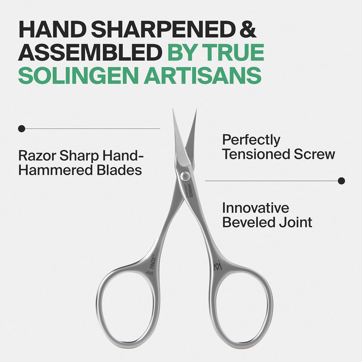 GERMANIKURE Tower Point Cuticle Scissors Grooming Scissors FINOX Stainless Steel Professional Nail Scissors in Cork Case -Ethically Made in Solingen Germany - 4705