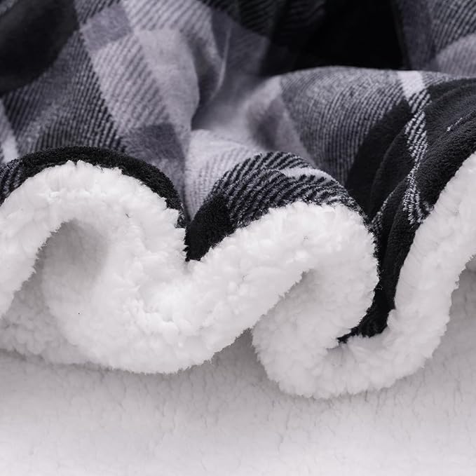 SOCHOW Sherpa Plaid Fleece Throw Blanket, Double-Sided Super Soft Luxurious Bedding Blanket 50 x 60 inches, Grey