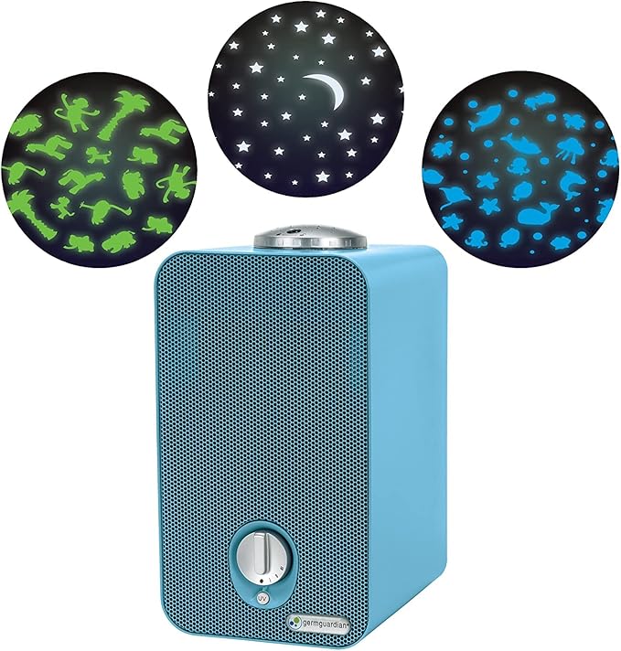 GermGuardian Air Purifier for Home with HEPA Pure Filter, Night Light Projector, UV-C Light Helps Reduce Germs, Removes 99.97% of Pollutants, Rooms up to 263 Sq. Ft., 11", Blue, AC4150BLCA