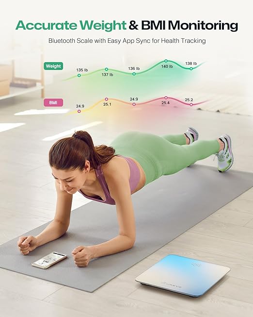UREVO Digital Body Weight Scale with LED Display, Accurate Weight Measurement (5-180kg), Syncs with UREVO Health App for BMI & Fitness Tracking, Smart Bathroom Scale with Tempered Glass, kg/lb Units