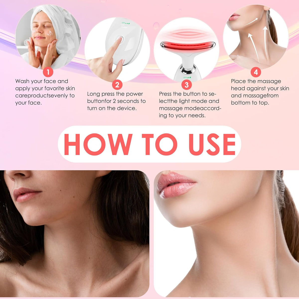 Facial Massager Red-Light-Therapy-for-Face and Neck, Face 𝖲 culpting Wand with 7 Color (White)