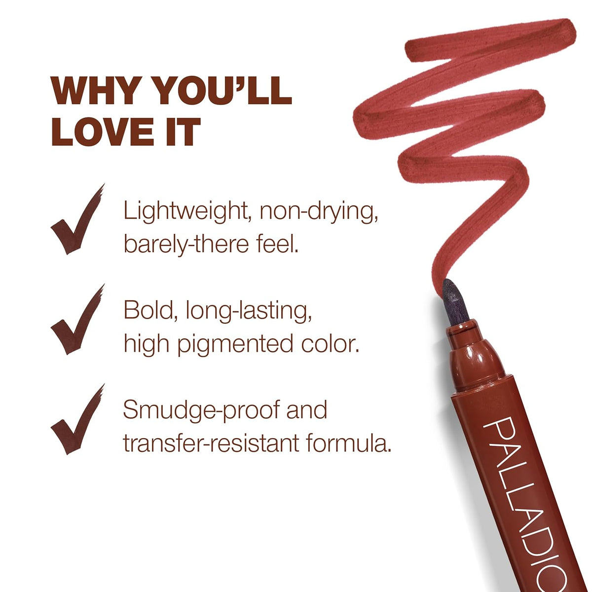 Palladio Lip Stain, Hydrating and Waterproof Formula, Matte Color Look, Longlasting All Day Wear Lip Color, Smudge Proof Natural Finish, Precise Chisel Tip Marker, Berry